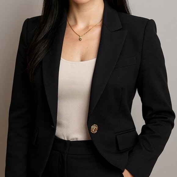 Anne Klein Black One Button Blazer Women’s Medium | Logo Button Career Jacket - Picture 1 of 8